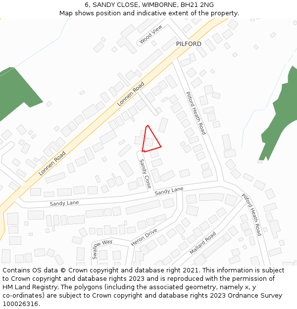 6, SANDY CLOSE, WIMBORNE, BH21 2NG: Location map and indicative extent of plot