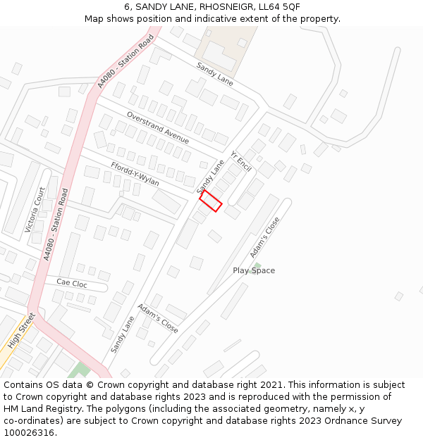 6, SANDY LANE, RHOSNEIGR, LL64 5QF: Location map and indicative extent of plot