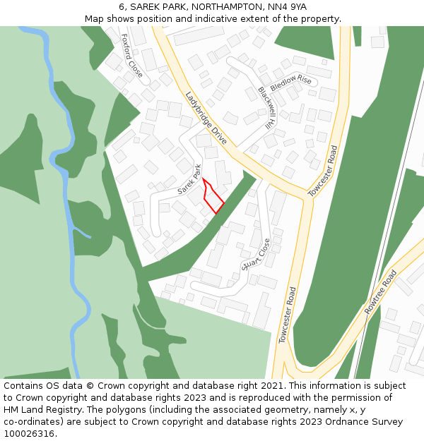 6, SAREK PARK, NORTHAMPTON, NN4 9YA: Location map and indicative extent of plot