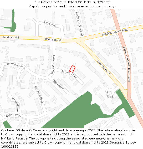 6, SAVEKER DRIVE, SUTTON COLDFIELD, B76 1FT: Location map and indicative extent of plot