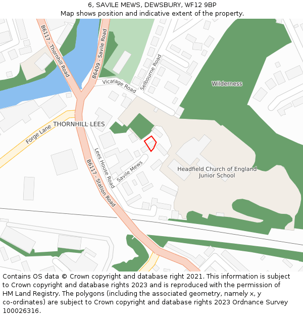 6, SAVILE MEWS, DEWSBURY, WF12 9BP: Location map and indicative extent of plot