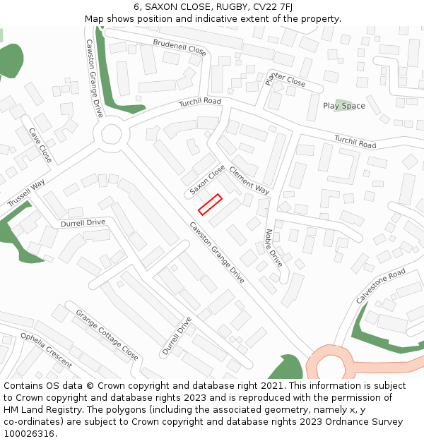 6, SAXON CLOSE, RUGBY, CV22 7FJ: Location map and indicative extent of plot