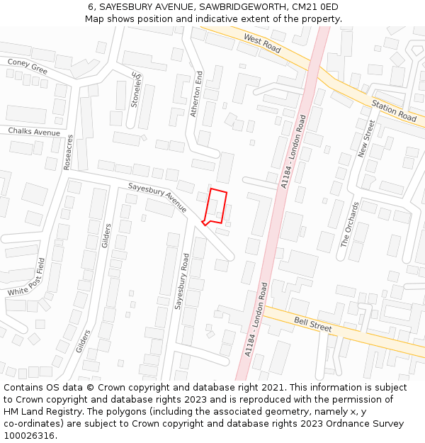 6, SAYESBURY AVENUE, SAWBRIDGEWORTH, CM21 0ED: Location map and indicative extent of plot