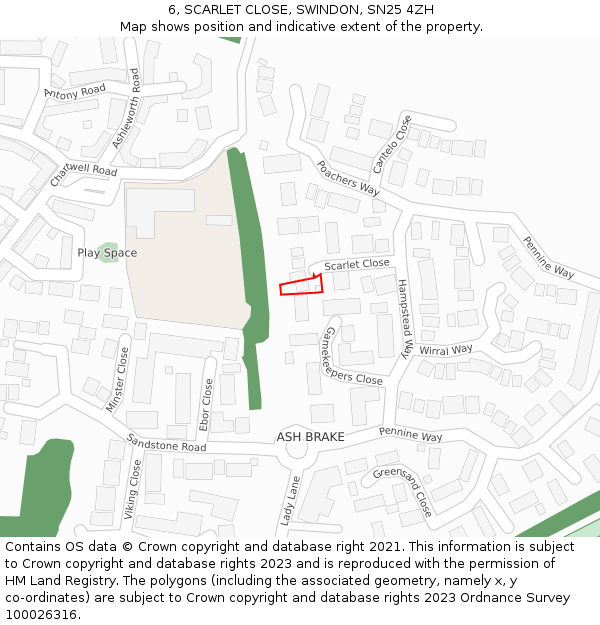 6, SCARLET CLOSE, SWINDON, SN25 4ZH: Location map and indicative extent of plot