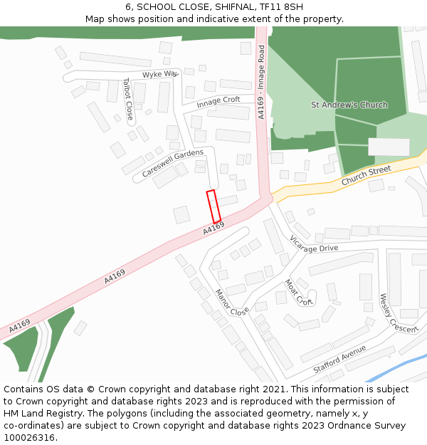 6, SCHOOL CLOSE, SHIFNAL, TF11 8SH: Location map and indicative extent of plot