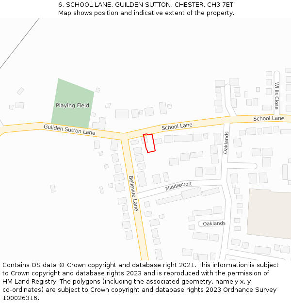 6, SCHOOL LANE, GUILDEN SUTTON, CHESTER, CH3 7ET: Location map and indicative extent of plot