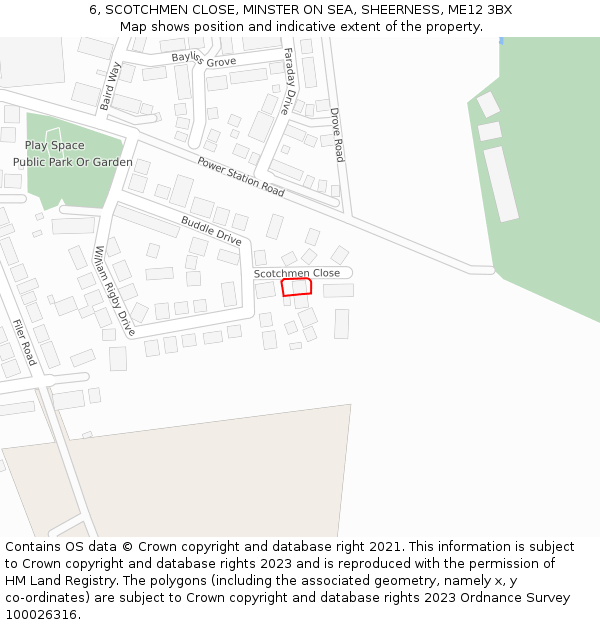 6, SCOTCHMEN CLOSE, MINSTER ON SEA, SHEERNESS, ME12 3BX: Location map and indicative extent of plot