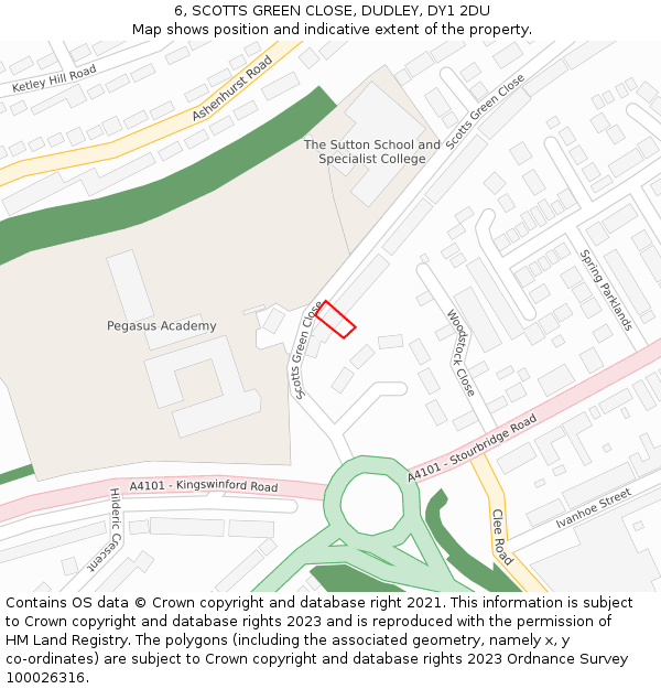 6, SCOTTS GREEN CLOSE, DUDLEY, DY1 2DU: Location map and indicative extent of plot