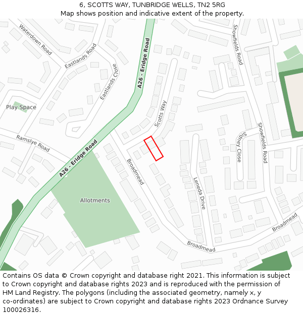 6, SCOTTS WAY, TUNBRIDGE WELLS, TN2 5RG: Location map and indicative extent of plot