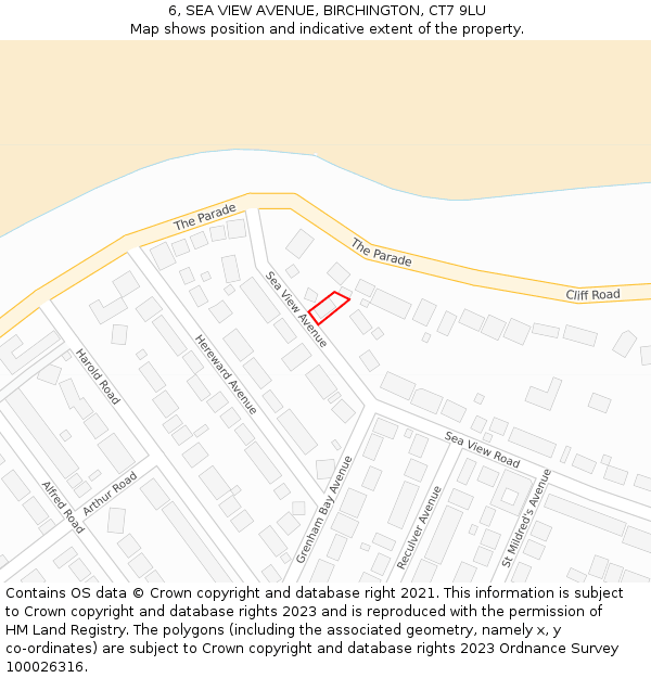 6, SEA VIEW AVENUE, BIRCHINGTON, CT7 9LU: Location map and indicative extent of plot