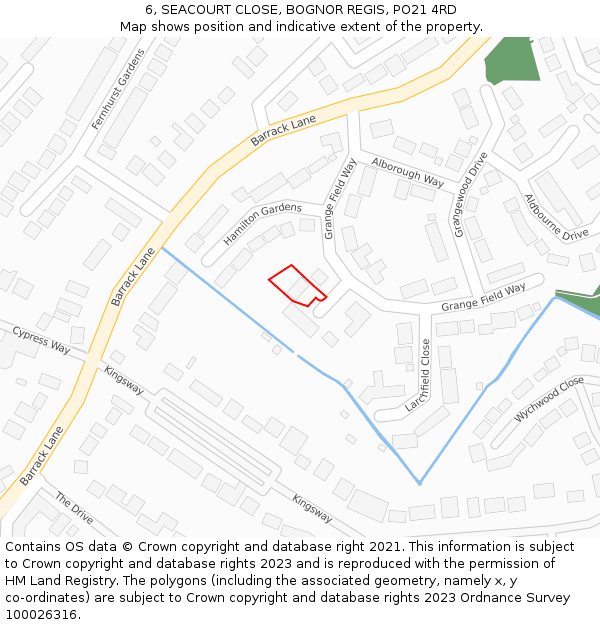 6, SEACOURT CLOSE, BOGNOR REGIS, PO21 4RD: Location map and indicative extent of plot