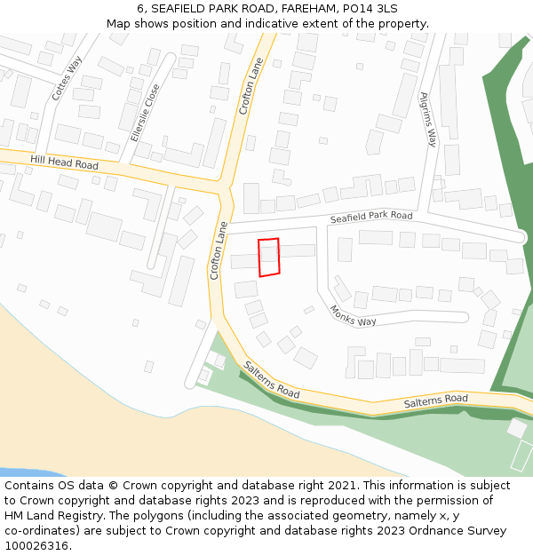 6, SEAFIELD PARK ROAD, FAREHAM, PO14 3LS: Location map and indicative extent of plot