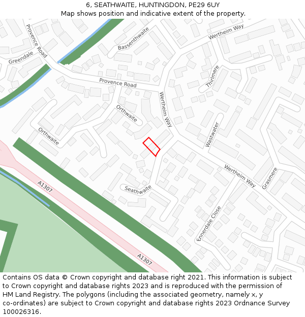 6, SEATHWAITE, HUNTINGDON, PE29 6UY: Location map and indicative extent of plot