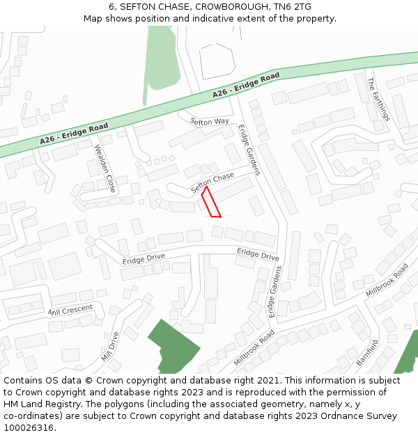 6, SEFTON CHASE, CROWBOROUGH, TN6 2TG: Location map and indicative extent of plot