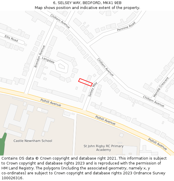 6, SELSEY WAY, BEDFORD, MK41 9EB: Location map and indicative extent of plot