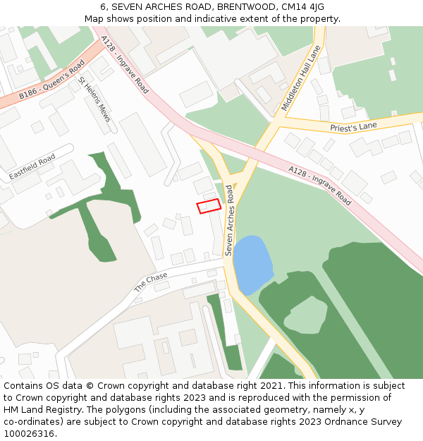 6, SEVEN ARCHES ROAD, BRENTWOOD, CM14 4JG: Location map and indicative extent of plot