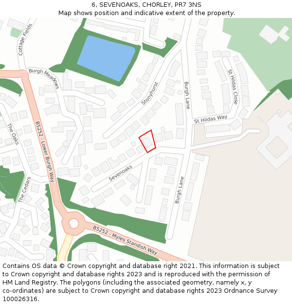 6, SEVENOAKS, CHORLEY, PR7 3NS: Location map and indicative extent of plot