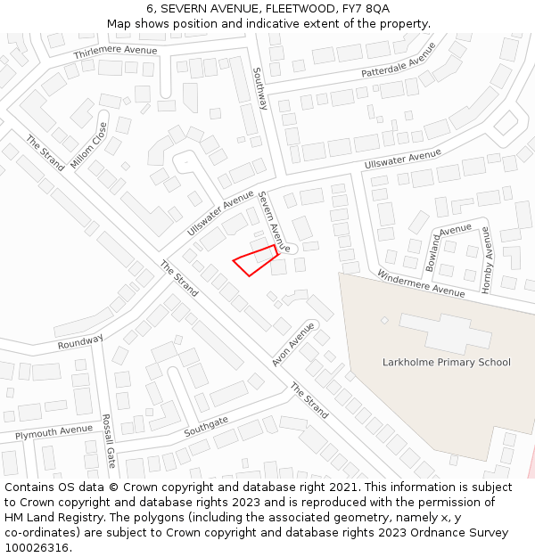 6, SEVERN AVENUE, FLEETWOOD, FY7 8QA: Location map and indicative extent of plot
