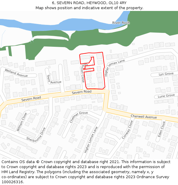 6, SEVERN ROAD, HEYWOOD, OL10 4RY: Location map and indicative extent of plot