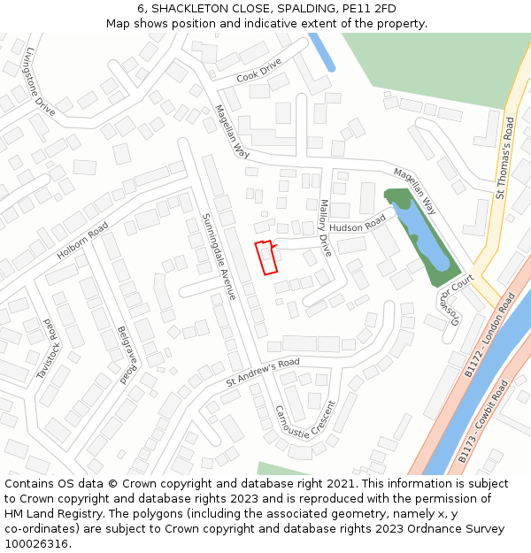 6, SHACKLETON CLOSE, SPALDING, PE11 2FD: Location map and indicative extent of plot