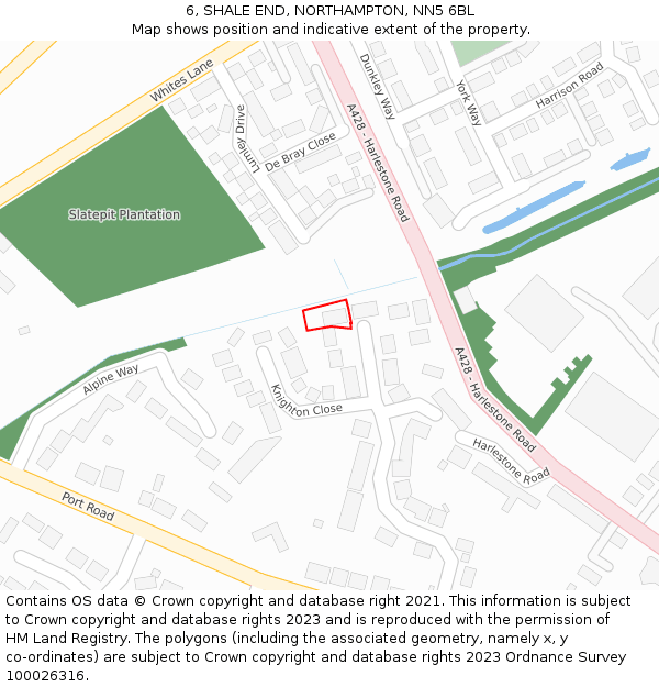 6, SHALE END, NORTHAMPTON, NN5 6BL: Location map and indicative extent of plot