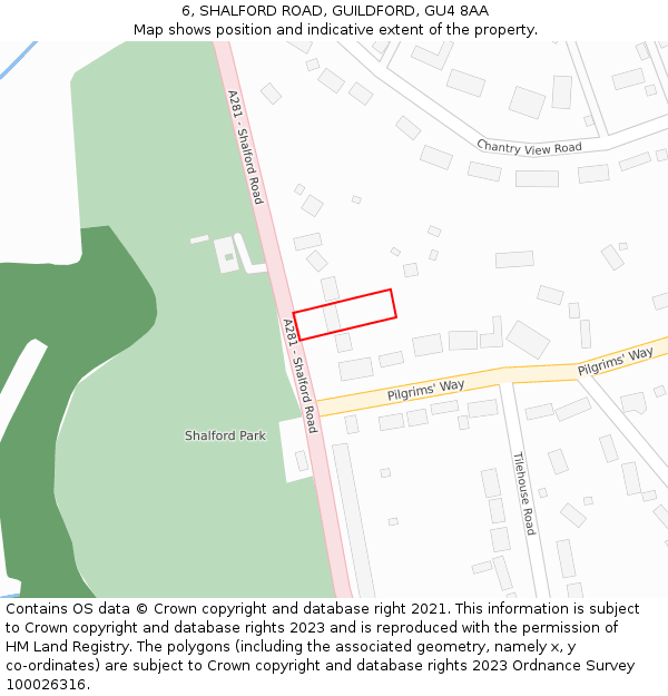 6, SHALFORD ROAD, GUILDFORD, GU4 8AA: Location map and indicative extent of plot