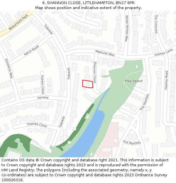 6, SHANNON CLOSE, LITTLEHAMPTON, BN17 6PR: Location map and indicative extent of plot