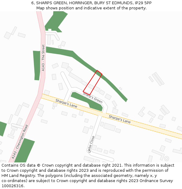 6, SHARPS GREEN, HORRINGER, BURY ST EDMUNDS, IP29 5PP: Location map and indicative extent of plot