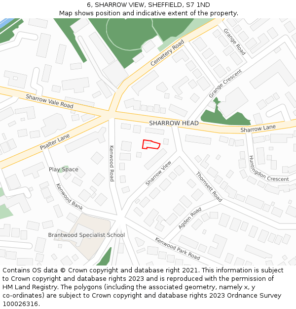 6, SHARROW VIEW, SHEFFIELD, S7 1ND: Location map and indicative extent of plot
