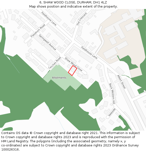 6, SHAW WOOD CLOSE, DURHAM, DH1 4LZ: Location map and indicative extent of plot