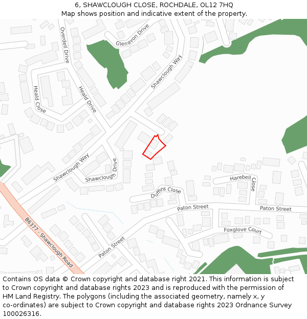 6, SHAWCLOUGH CLOSE, ROCHDALE, OL12 7HQ: Location map and indicative extent of plot