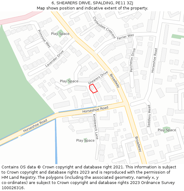 6, SHEARERS DRIVE, SPALDING, PE11 3ZJ: Location map and indicative extent of plot