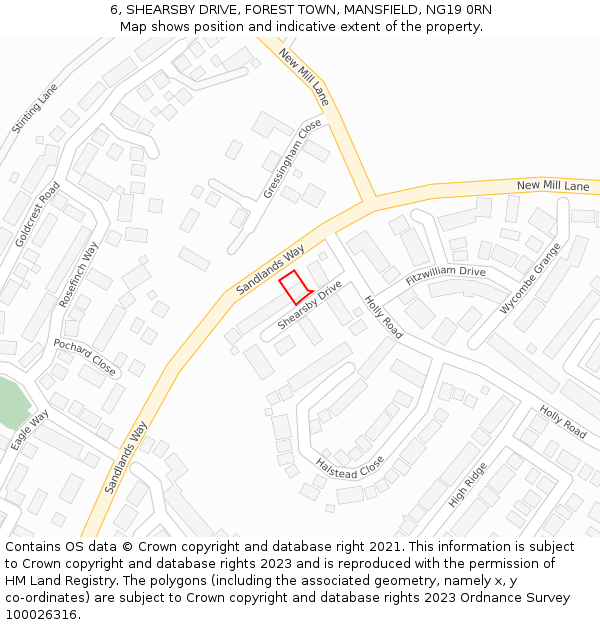 6, SHEARSBY DRIVE, FOREST TOWN, MANSFIELD, NG19 0RN: Location map and indicative extent of plot