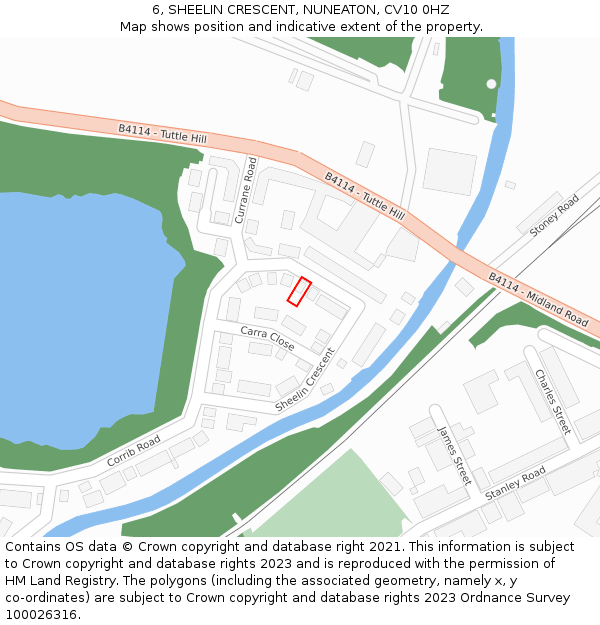 6, SHEELIN CRESCENT, NUNEATON, CV10 0HZ: Location map and indicative extent of plot