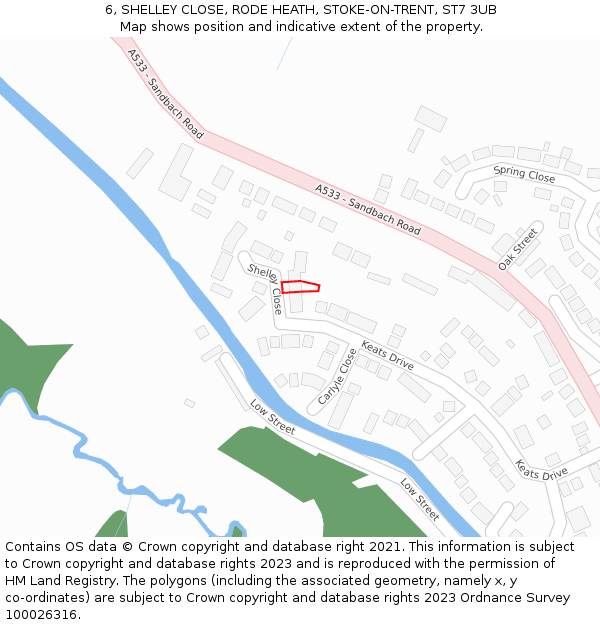 6, SHELLEY CLOSE, RODE HEATH, STOKE-ON-TRENT, ST7 3UB: Location map and indicative extent of plot