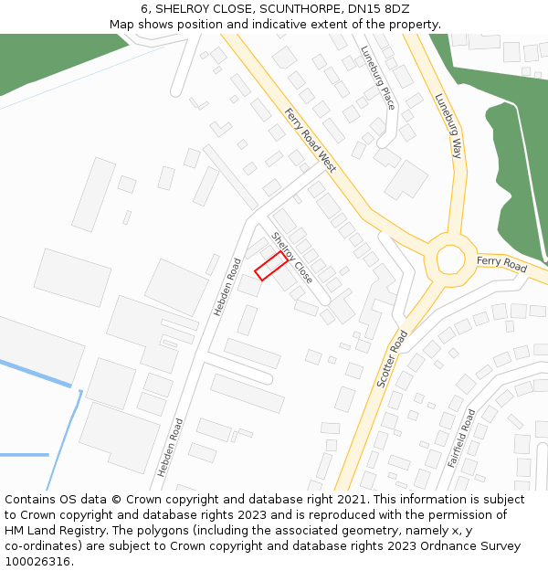 6, SHELROY CLOSE, SCUNTHORPE, DN15 8DZ: Location map and indicative extent of plot