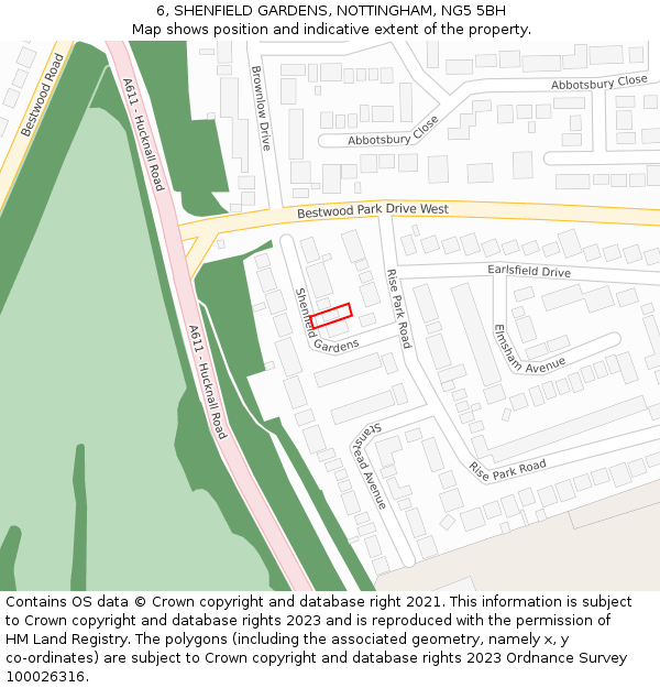 6, SHENFIELD GARDENS, NOTTINGHAM, NG5 5BH: Location map and indicative extent of plot