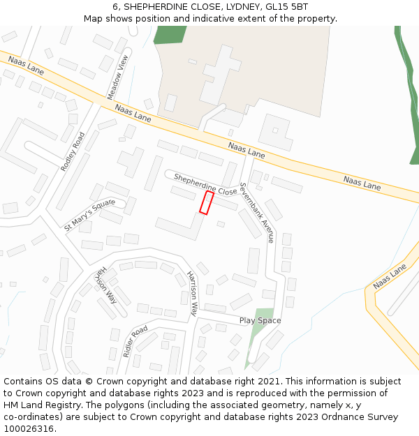 6, SHEPHERDINE CLOSE, LYDNEY, GL15 5BT: Location map and indicative extent of plot