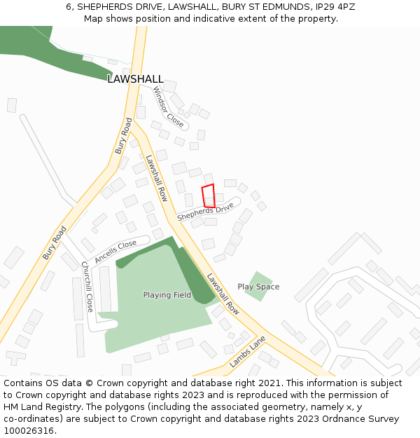 6, SHEPHERDS DRIVE, LAWSHALL, BURY ST EDMUNDS, IP29 4PZ: Location map and indicative extent of plot