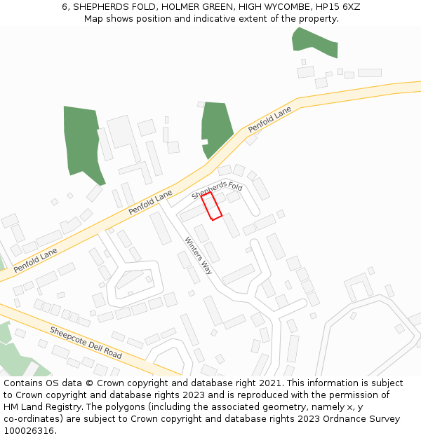 6, SHEPHERDS FOLD, HOLMER GREEN, HIGH WYCOMBE, HP15 6XZ: Location map and indicative extent of plot