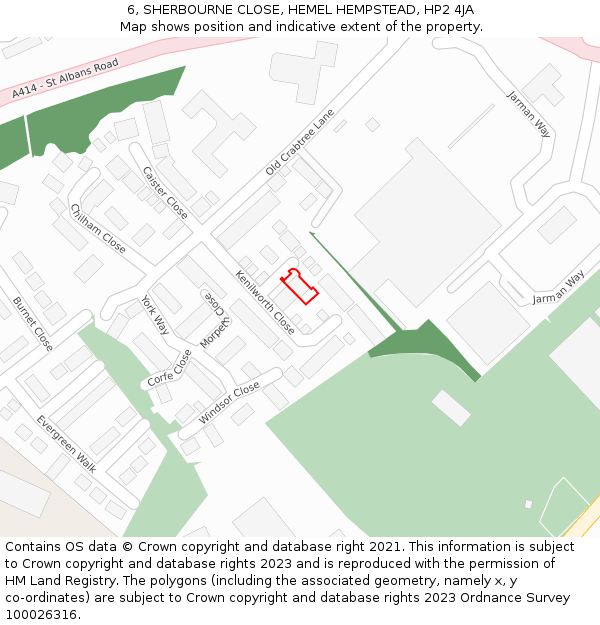 6, SHERBOURNE CLOSE, HEMEL HEMPSTEAD, HP2 4JA: Location map and indicative extent of plot