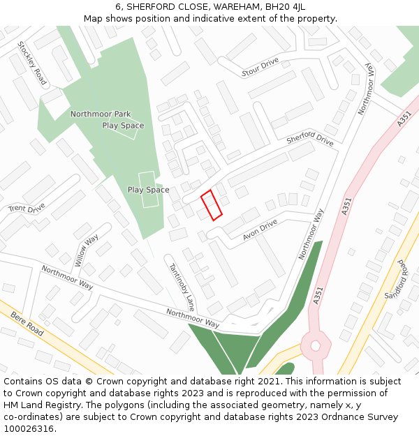 6, SHERFORD CLOSE, WAREHAM, BH20 4JL: Location map and indicative extent of plot