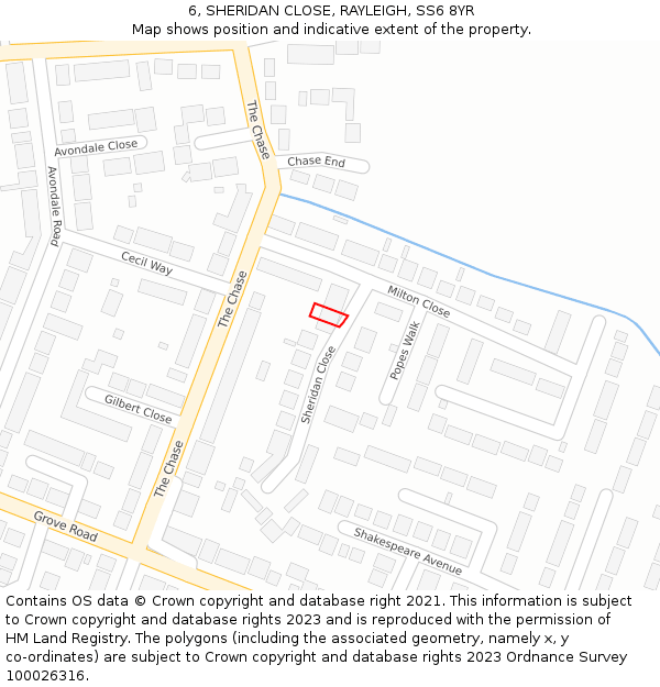 6, SHERIDAN CLOSE, RAYLEIGH, SS6 8YR: Location map and indicative extent of plot