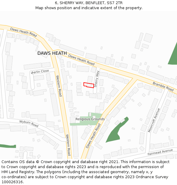 6, SHERRY WAY, BENFLEET, SS7 2TR: Location map and indicative extent of plot