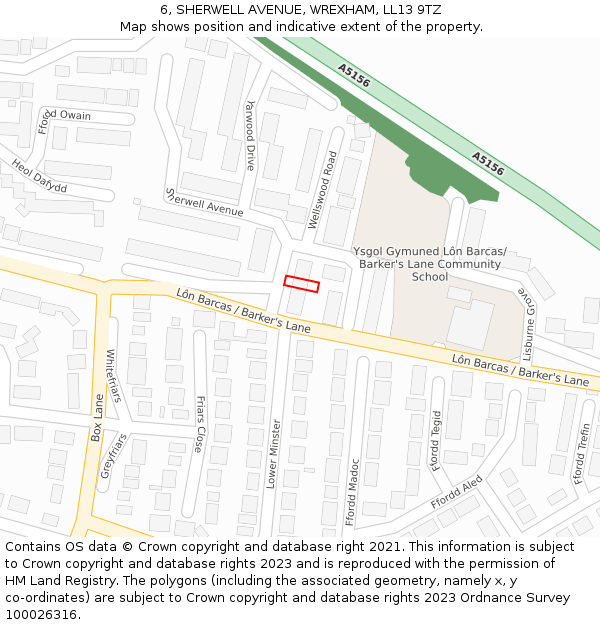 6, SHERWELL AVENUE, WREXHAM, LL13 9TZ: Location map and indicative extent of plot