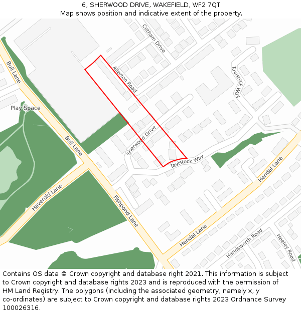6, SHERWOOD DRIVE, WAKEFIELD, WF2 7QT: Location map and indicative extent of plot