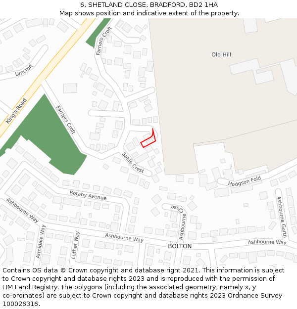 6, SHETLAND CLOSE, BRADFORD, BD2 1HA: Location map and indicative extent of plot