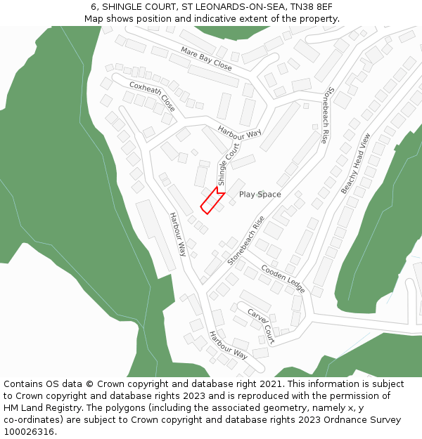 6, SHINGLE COURT, ST LEONARDS-ON-SEA, TN38 8EF: Location map and indicative extent of plot