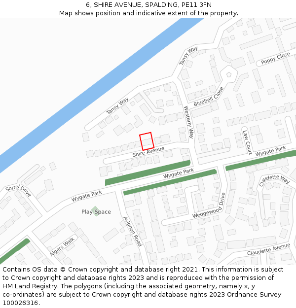 6, SHIRE AVENUE, SPALDING, PE11 3FN: Location map and indicative extent of plot