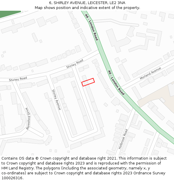 6, SHIRLEY AVENUE, LEICESTER, LE2 3NA: Location map and indicative extent of plot